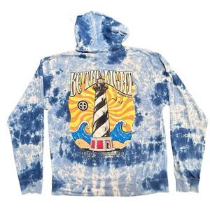 Simply Southern Sz XL BE THE LIGHT Blue Tie Dye Hoodie T Shirt Lighthouse Cotton